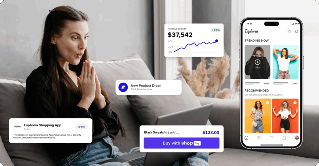 Videeo mobile app builder can build Shopify mobile apps for your store in less than 7 days to transform your customer journey.
